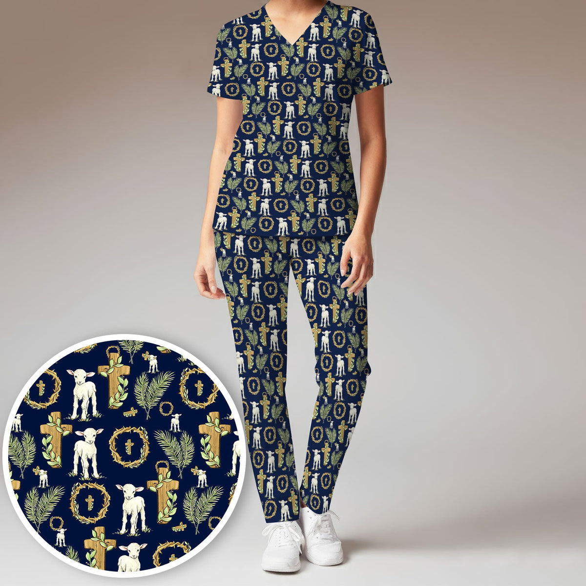 Faith Lamb Cross Nurse Scrub Set