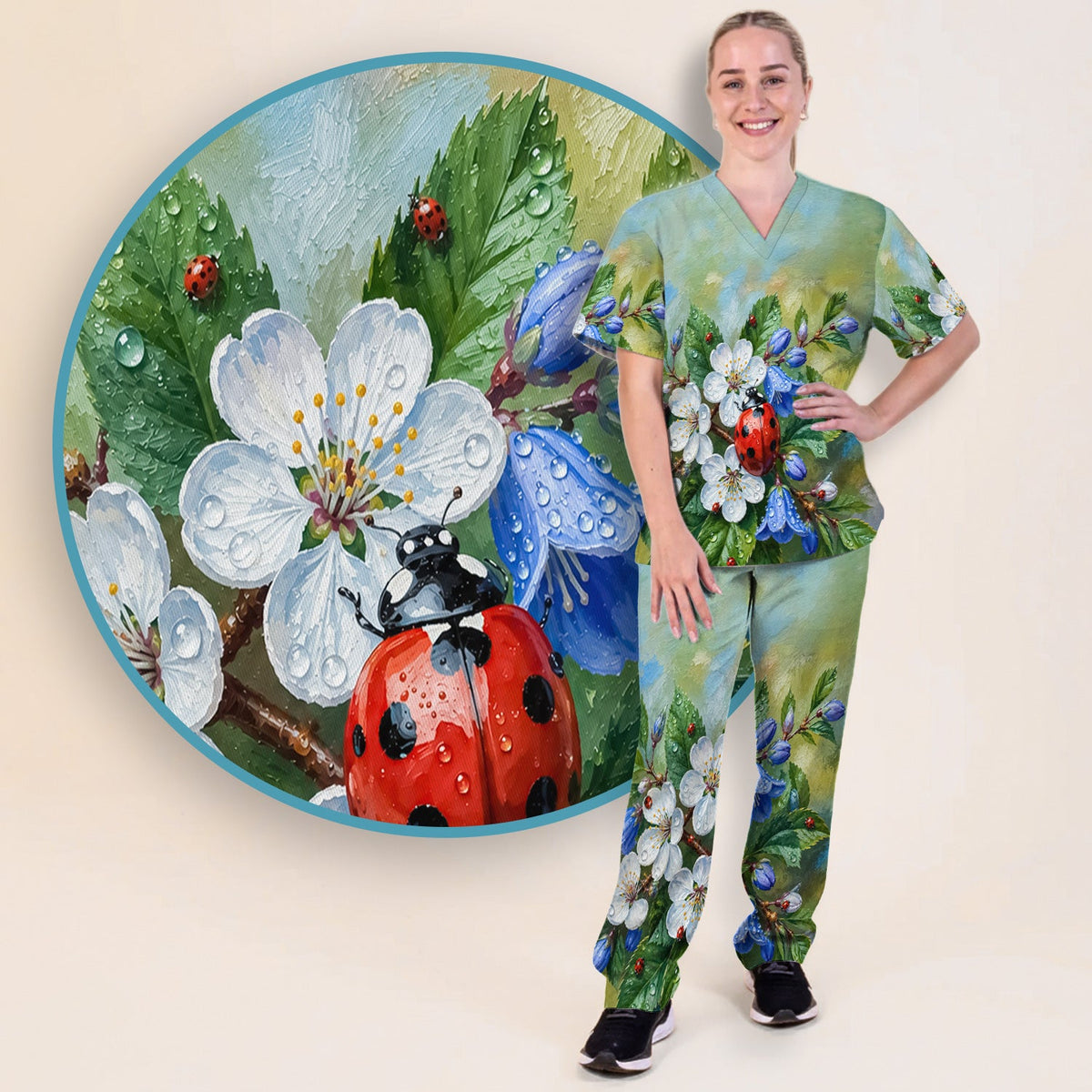 Ladybug Blossom Garden Nurse Scrub Set