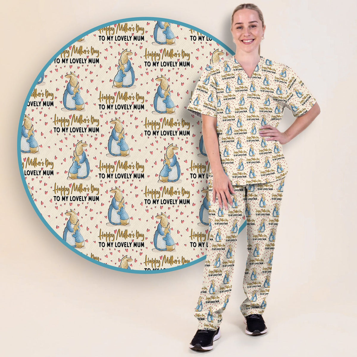 Mothers Day Bunny Love Nurse Scrub Set