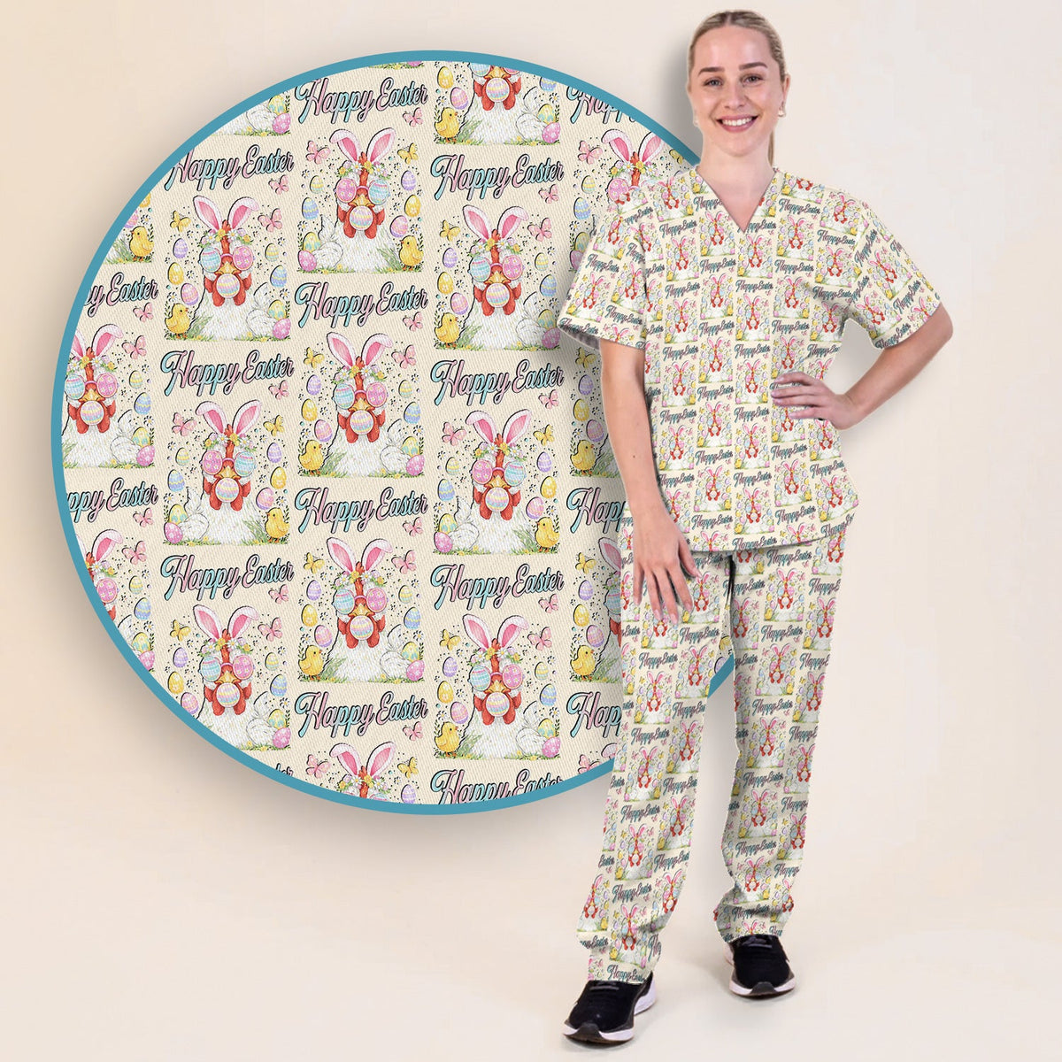 Bunny Eggs Nurse Scrub Set - Easter Gift