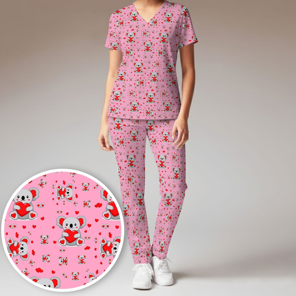 Valentine Koala Heart Nurse Scrub Set