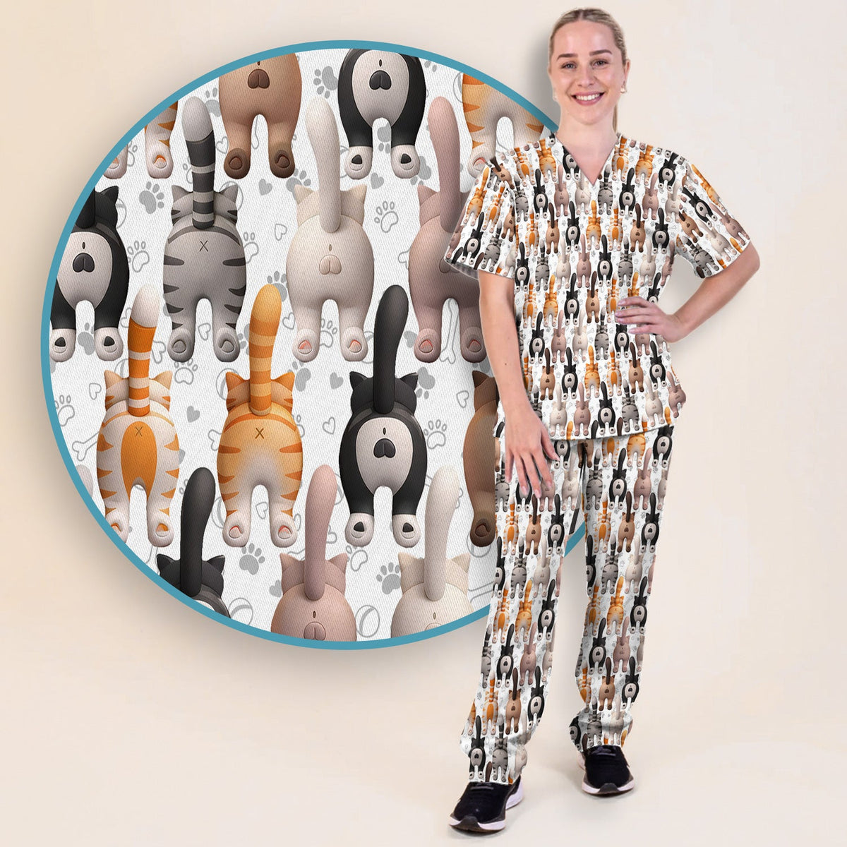 Cat Butt Paw Print Nurse Scrub Set