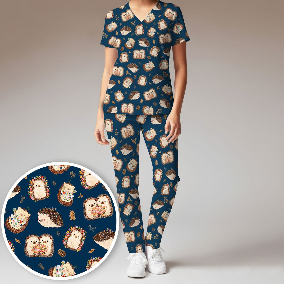 Hedgehog Floral Nurse Scrub Set