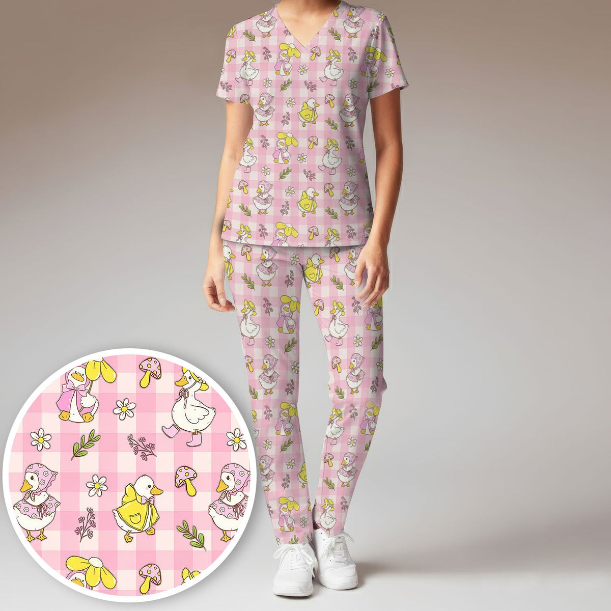 Duck Outfit Gingham Nurse Scrub Set