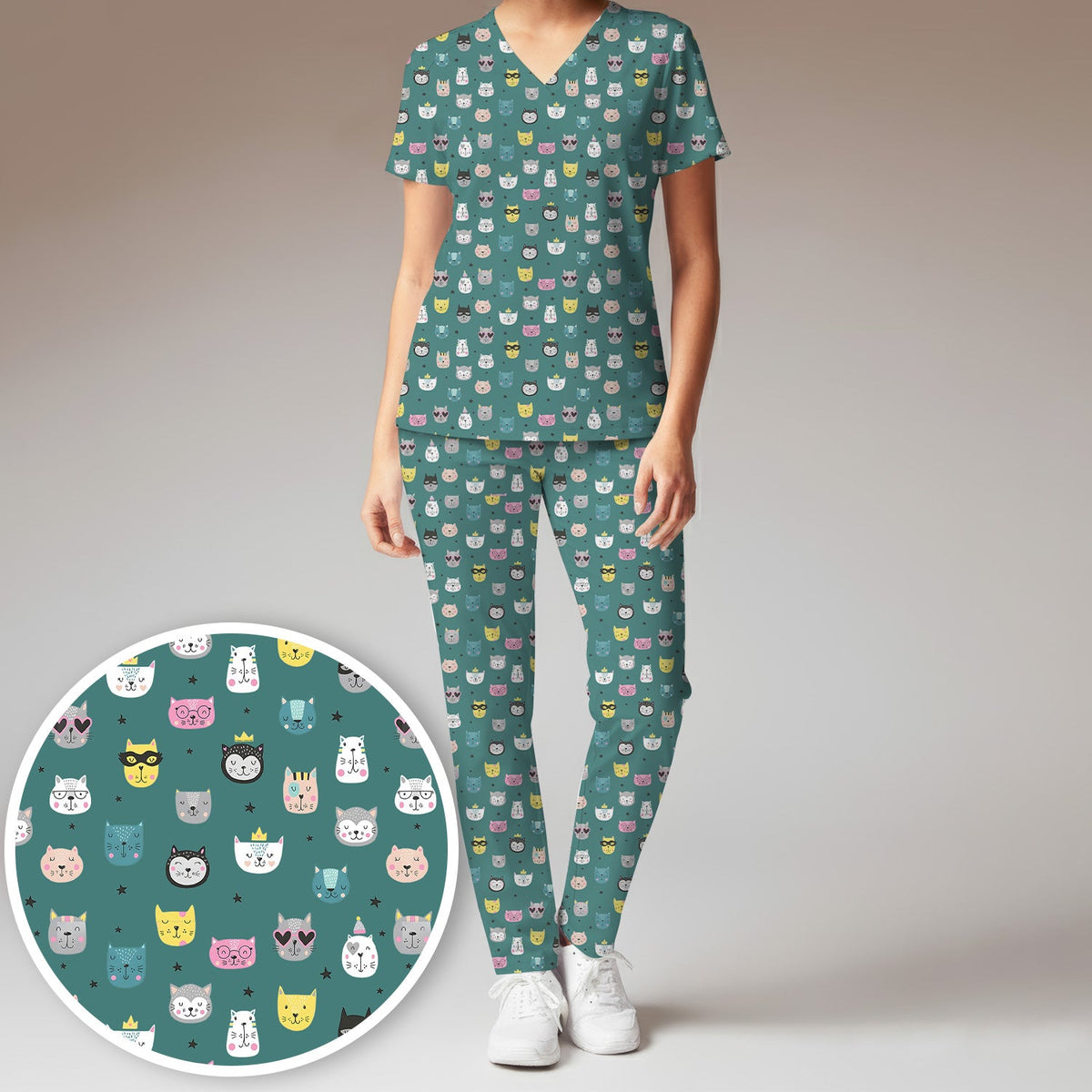 Colorful Kitty Nurse Scrub Set