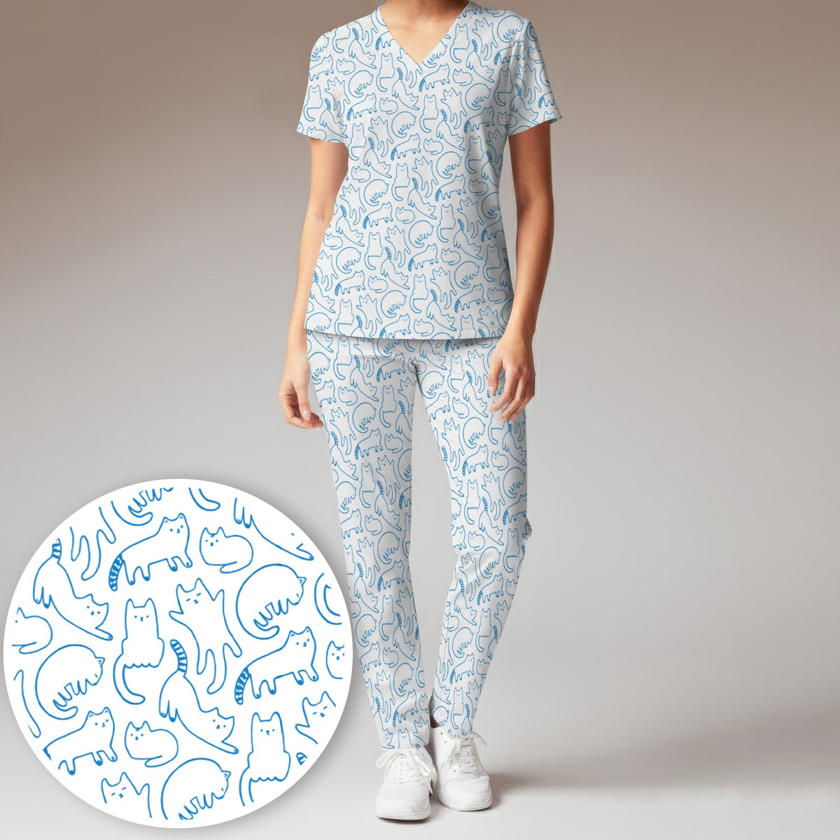 Artistic Cat Nurse Scrub Set