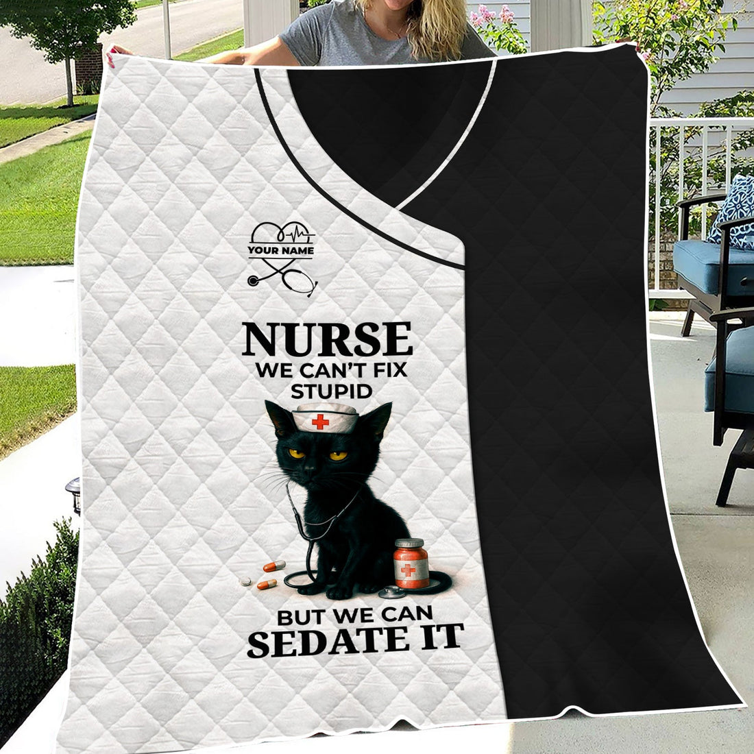 Personalized Colorful Black Cat Nurse Blanket