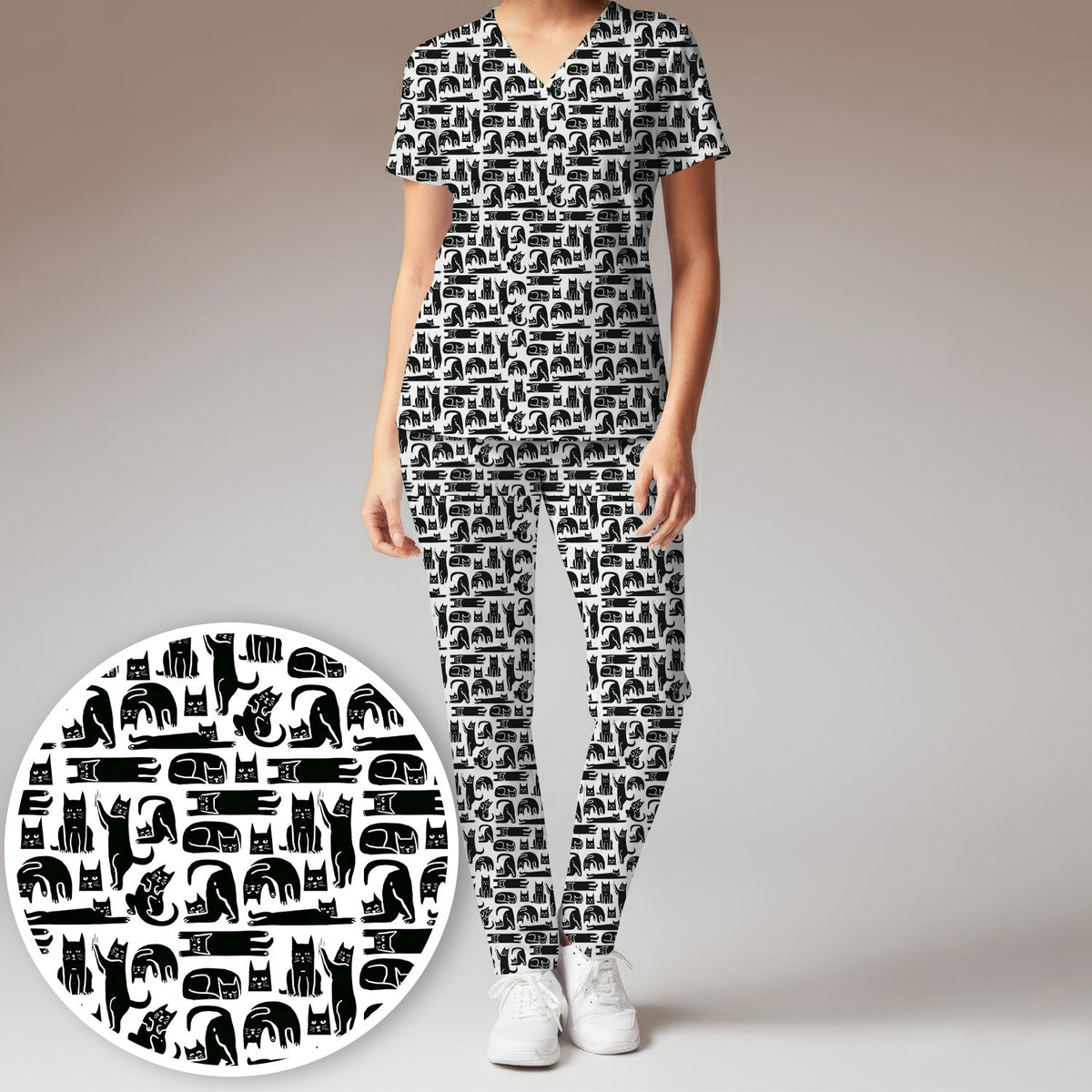 Funny Cat Poses Nurse Scrub Set