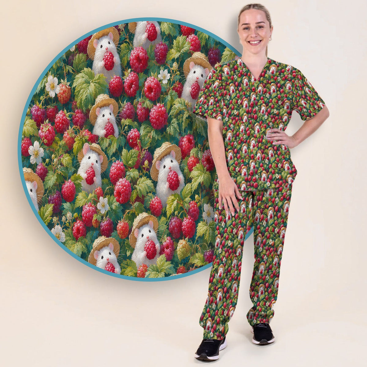 Raspberry Mouse Garden Nurse Scrub Set
