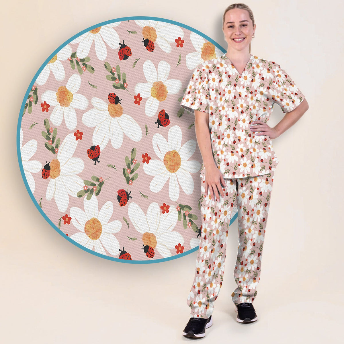 Daisy Ladybug Garden Nurse Scrub Set
