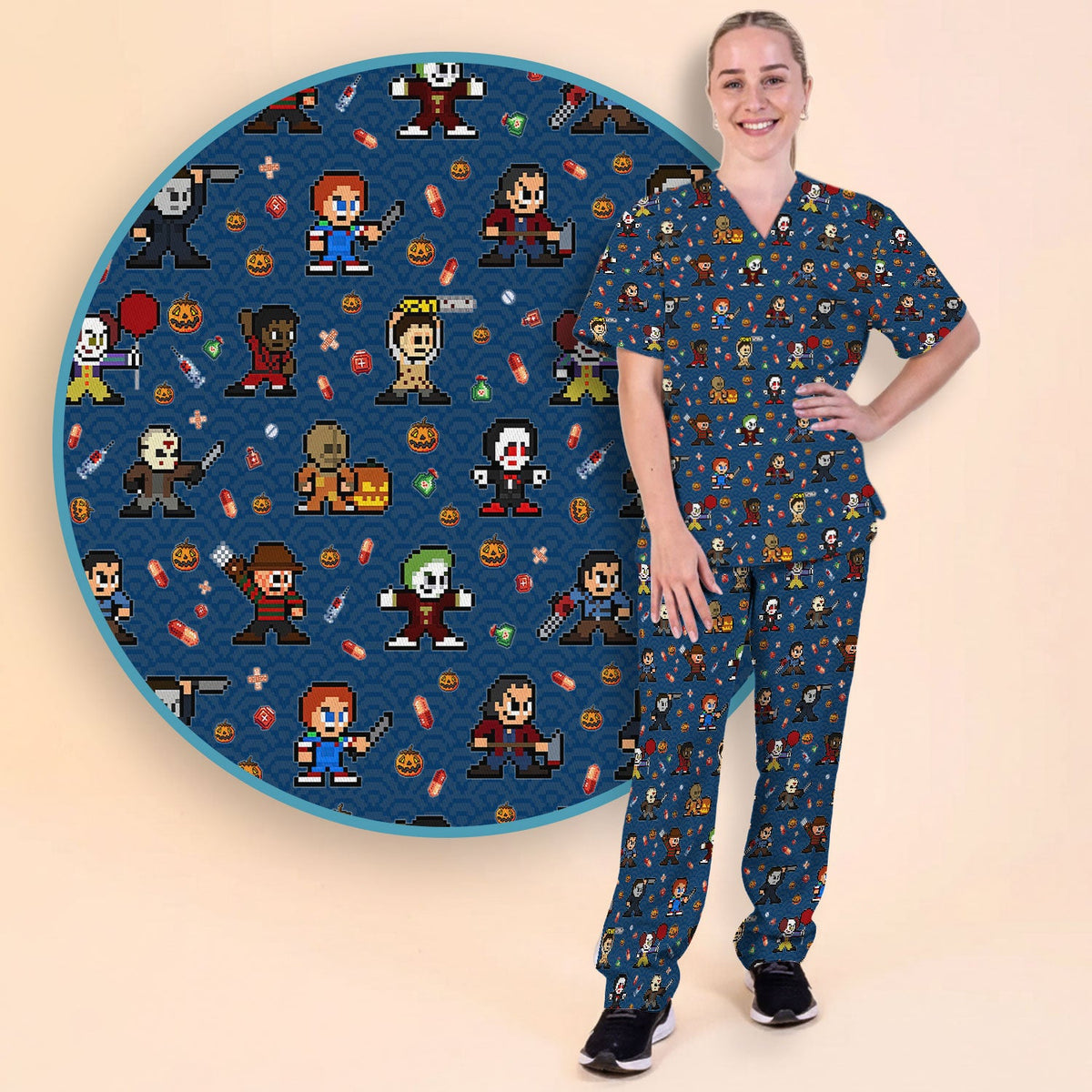 Scary Character Nurse Scrub Set - Halloween Gift