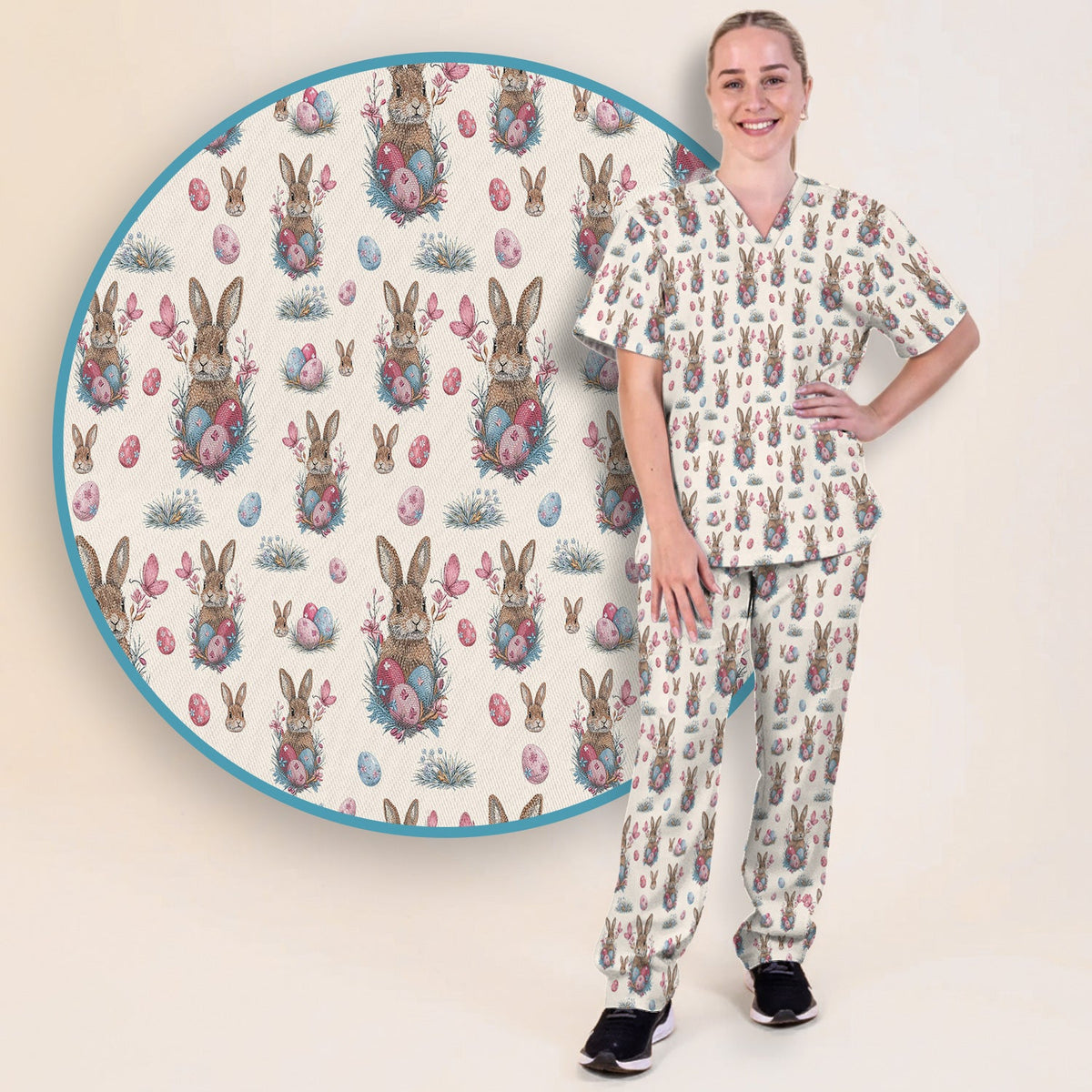 Pastel Easter Bunny Nest Nurse Scrub Set