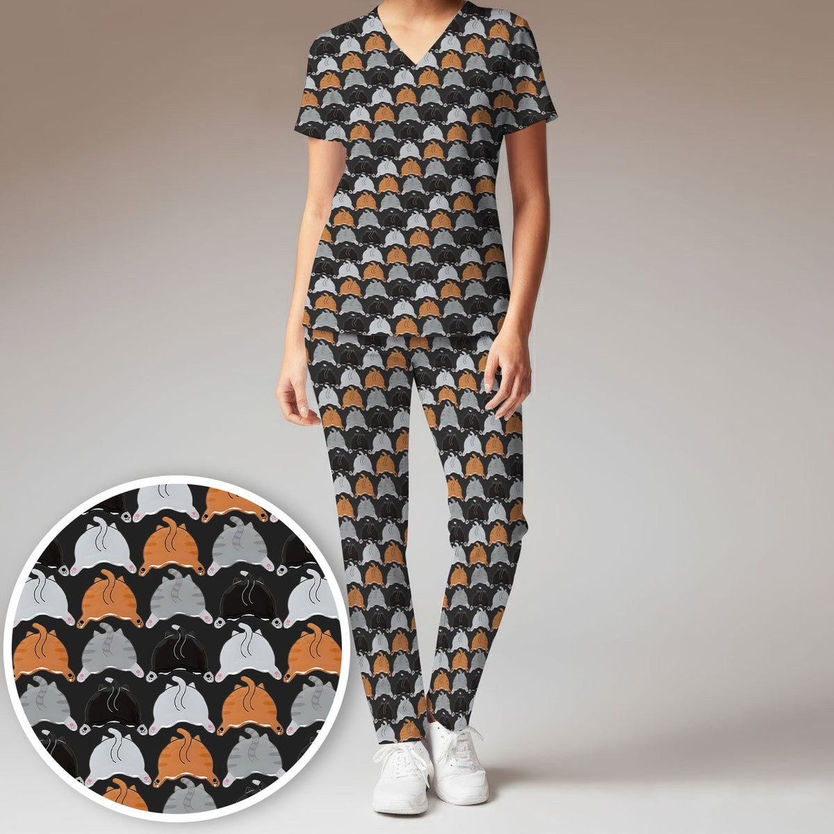 Multicolor Cat Nurse Scrub Set