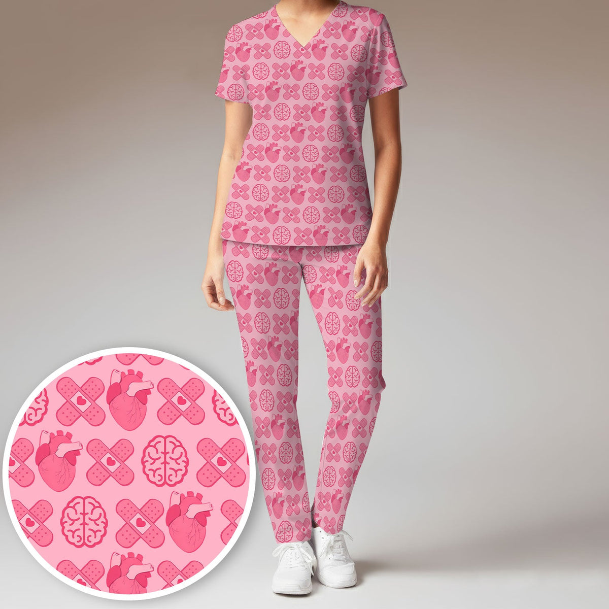 Heart Brain Medical Icon Nurse Scrub Set