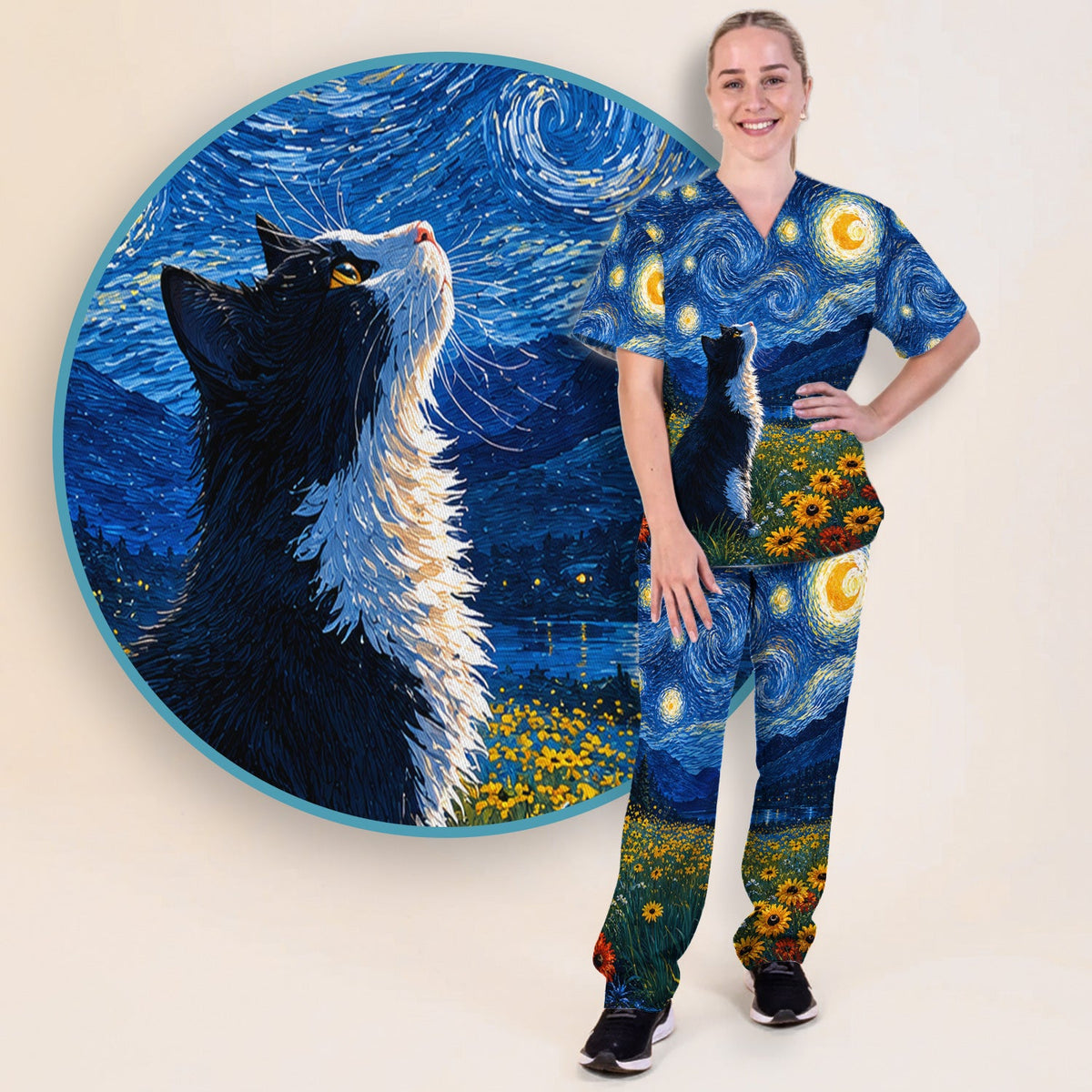 Starry Cat Veterinary Nurse Scrub Set