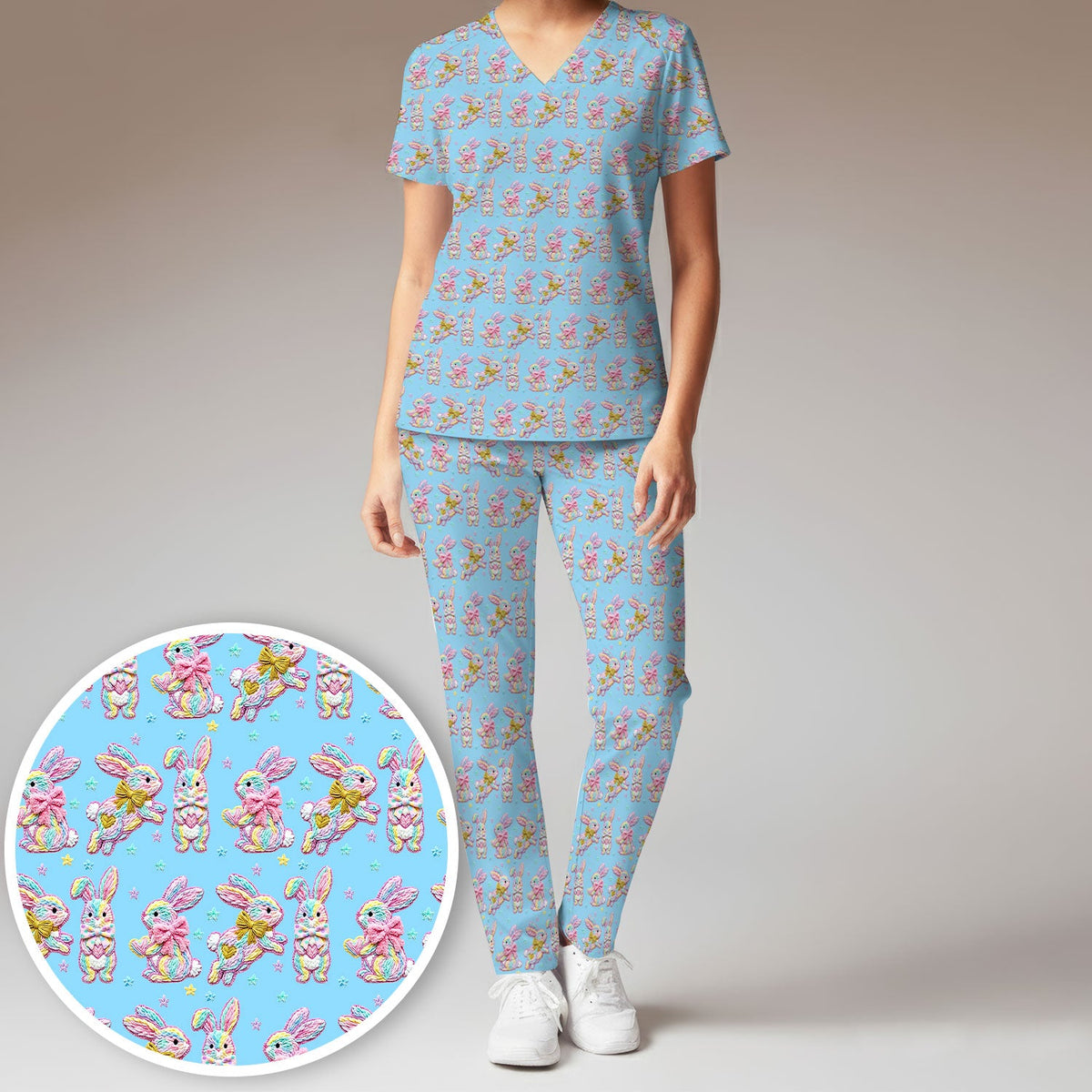 Cartoon Bunny Nurse Scrub Set