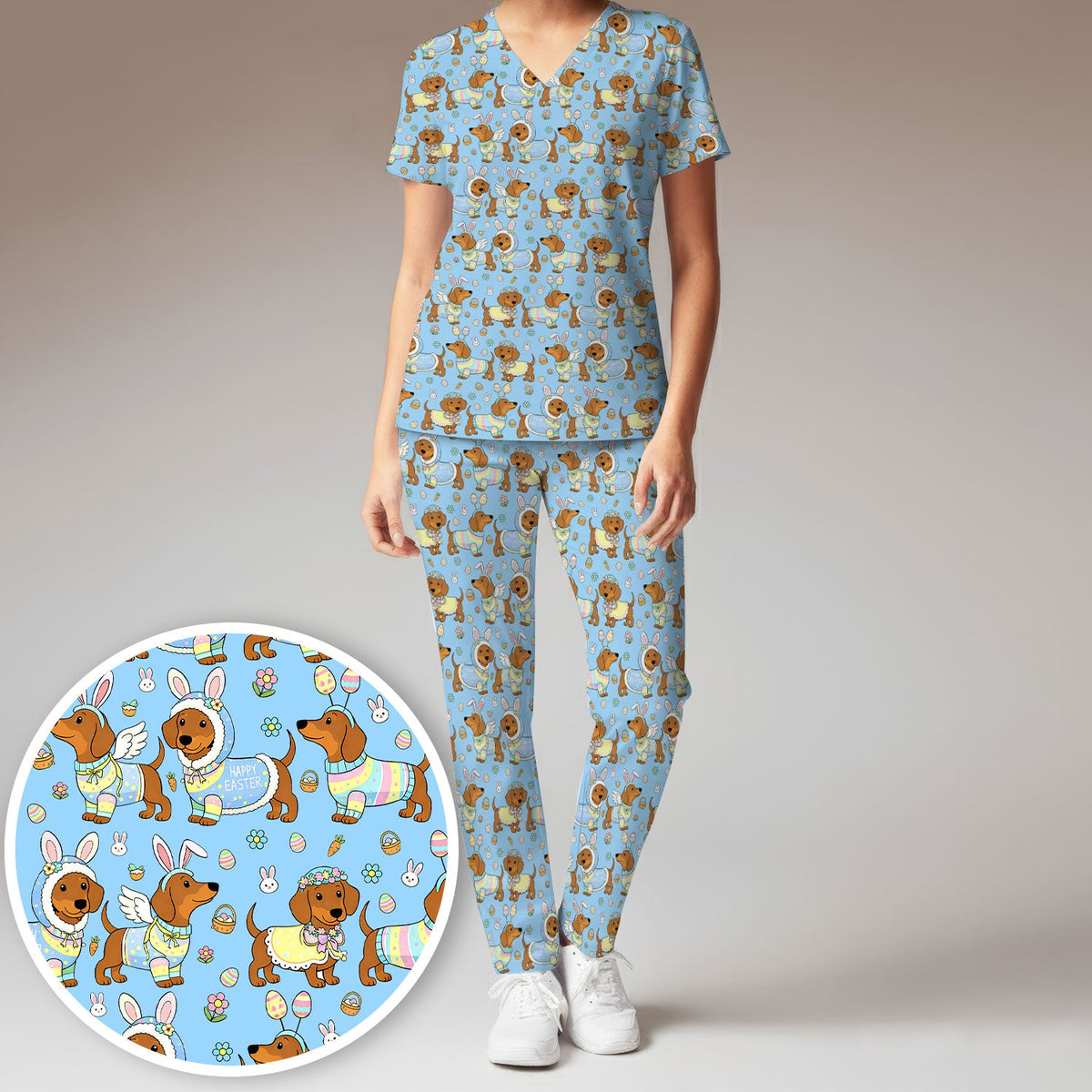 Dachshund Bunny Nurse Scrub Set - Easter Gift
