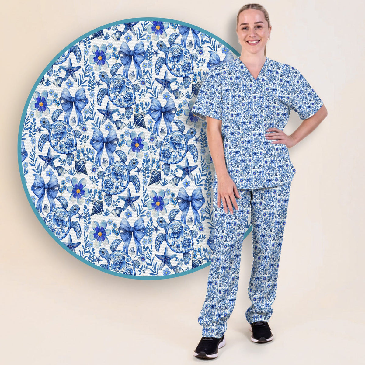 Coastal Turtle Bow Nurse Scrub Set
