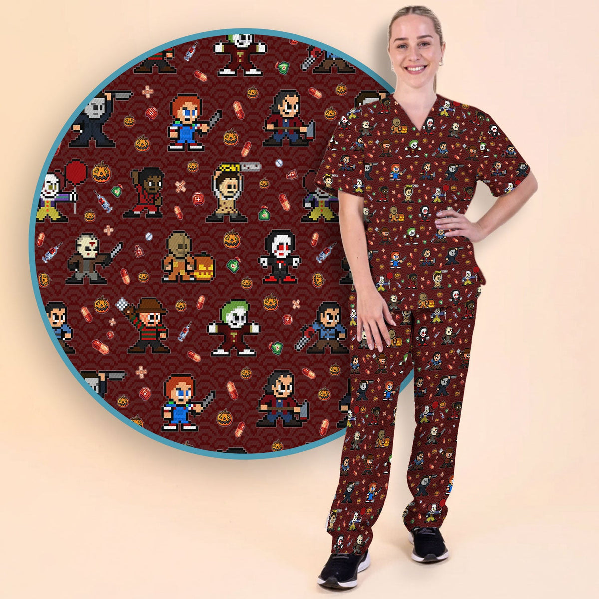 Scary Character Nurse Scrub Set - Halloween Gift