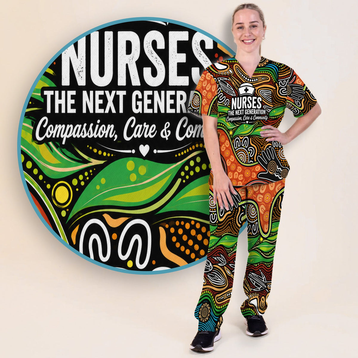 Dot Art Nurse Quote Scrub Set