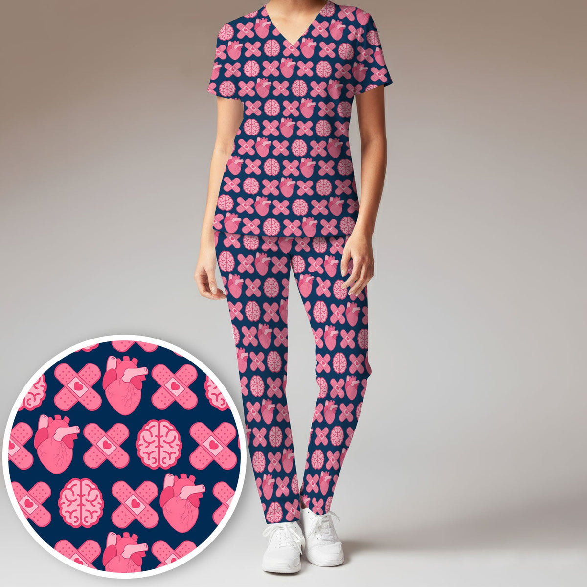 Heart Brain Medical Icon Nurse Scrub Set
