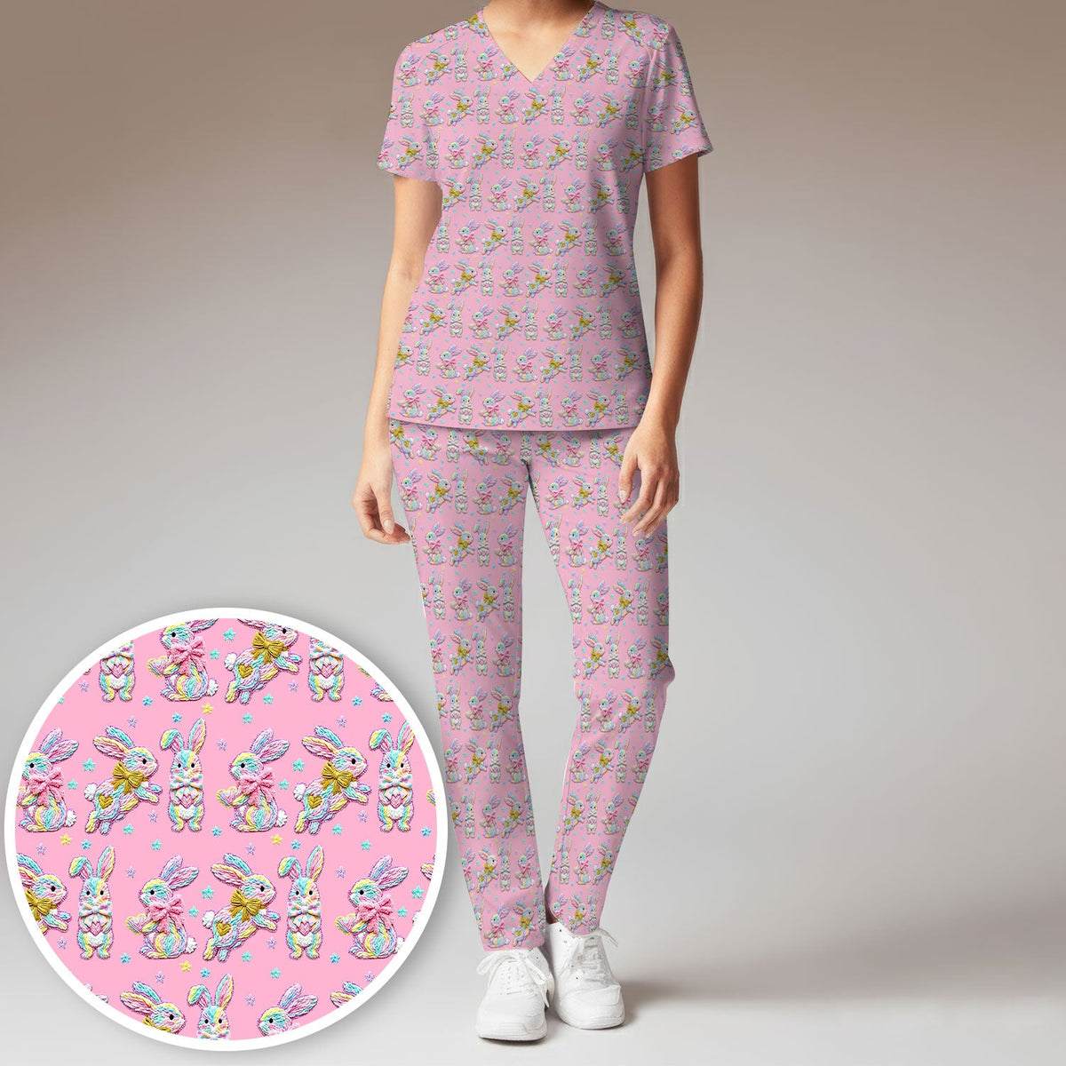Cartoon Bunny Nurse Scrub Set