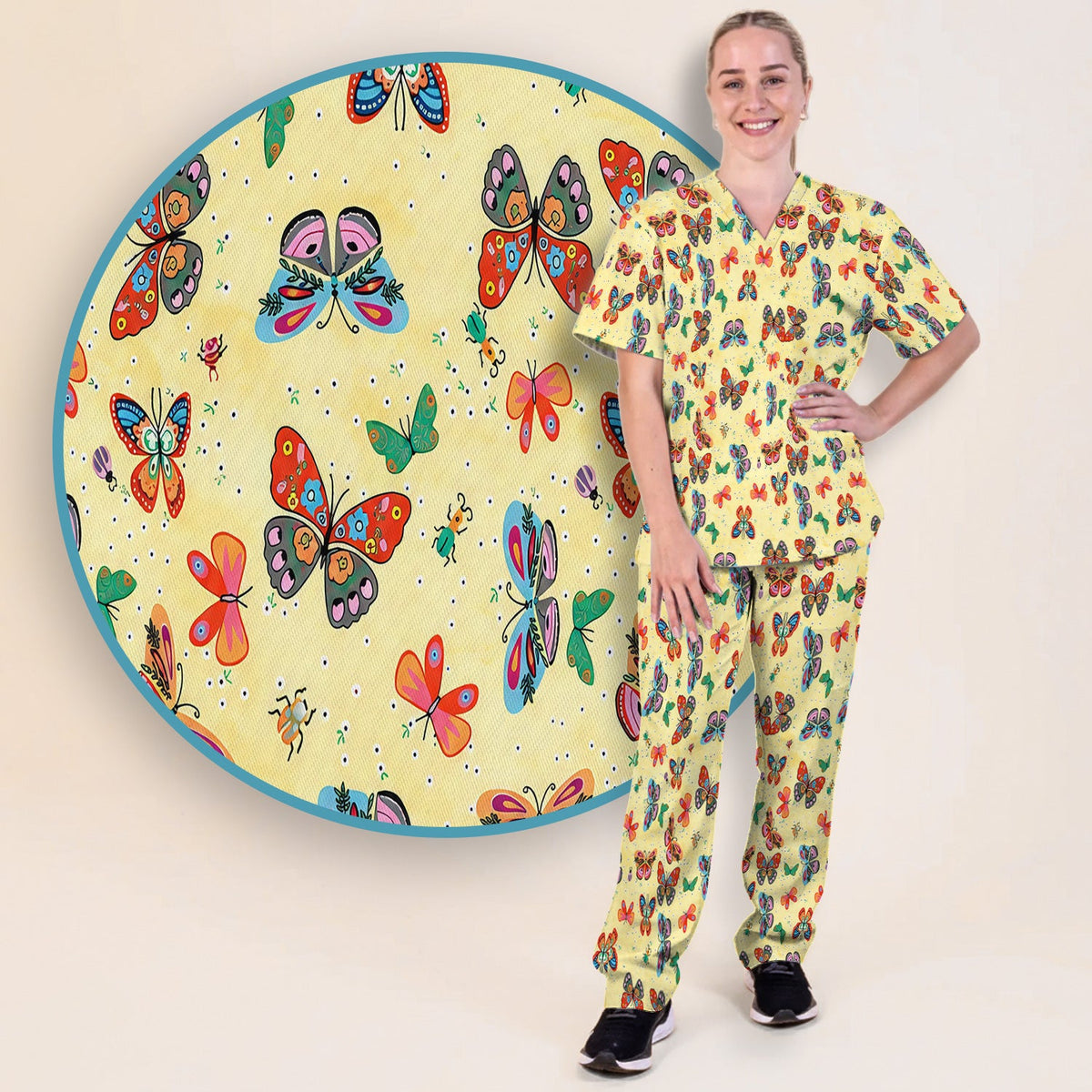 Colorful Butterfly Garden Nurse Scrub Set
