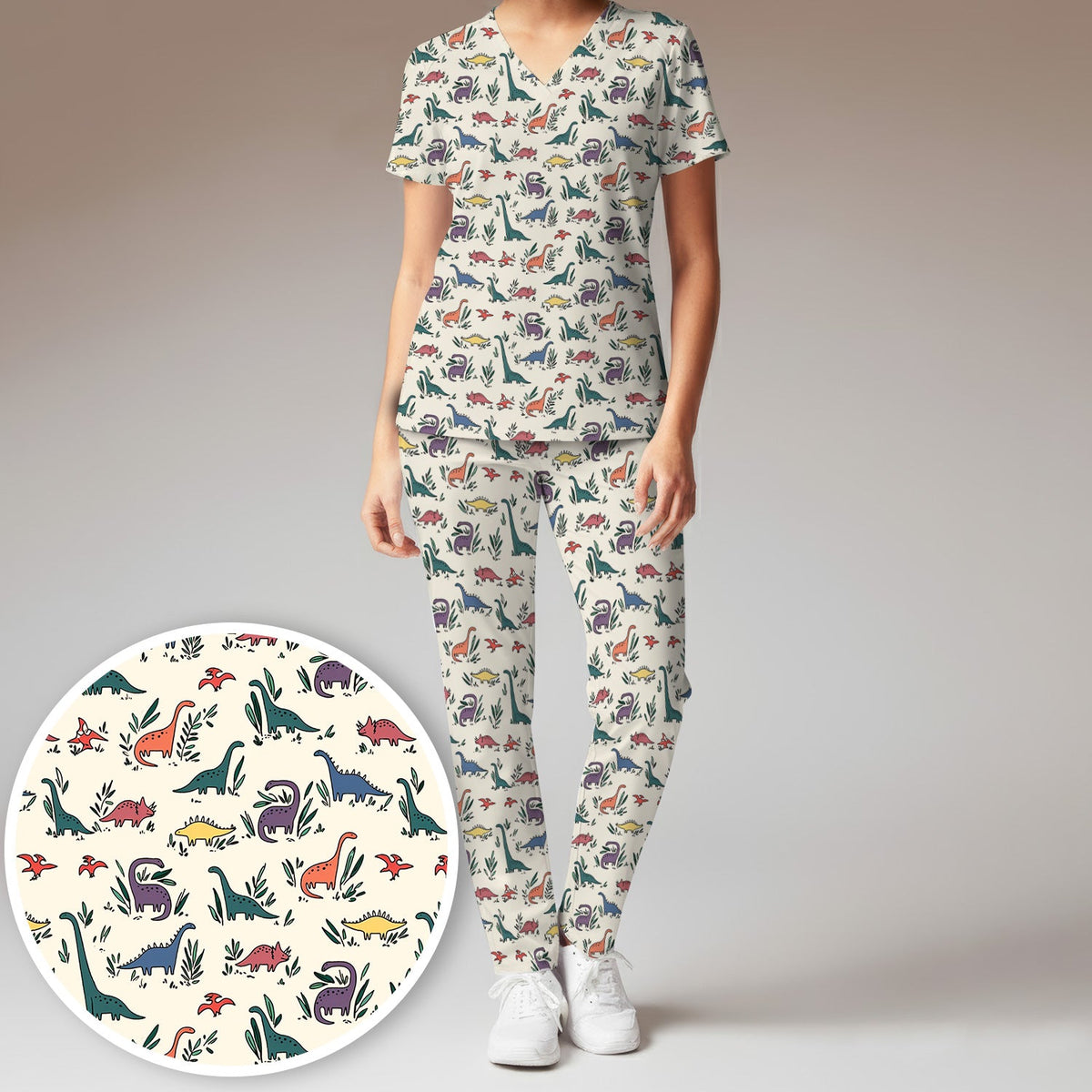 Dinosaur Leafy Garden Nurse Scrub Set