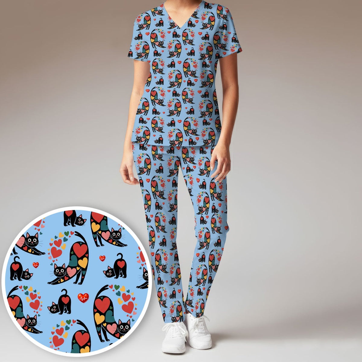 Cat Valentine Heart Nurse Scrub Set