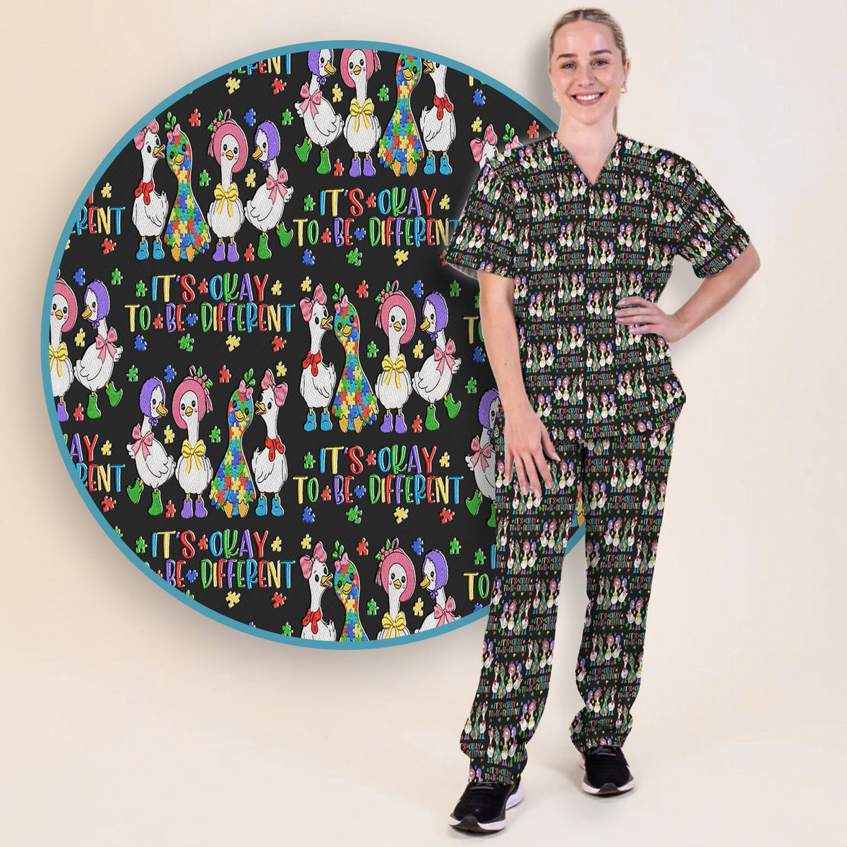It's Okay To Be Different Duck Nurse Scrub Set