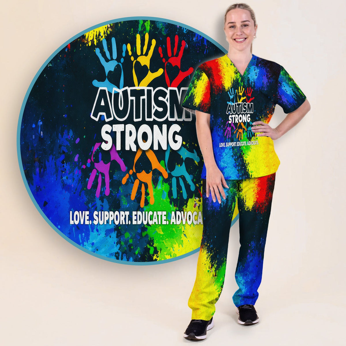 Autism Strong Handprint Nurse Scrub Set