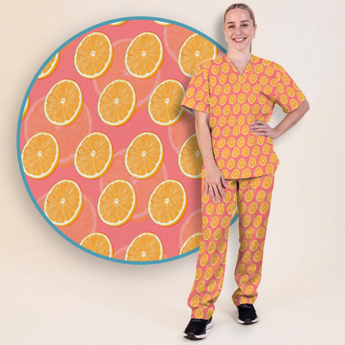 Fresh Orange Slice Nurse Scrub Set