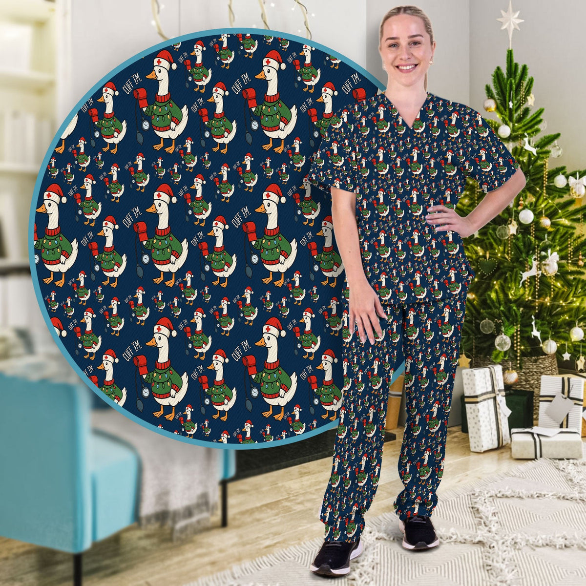 Christmas Duck Nurse Scrub Set