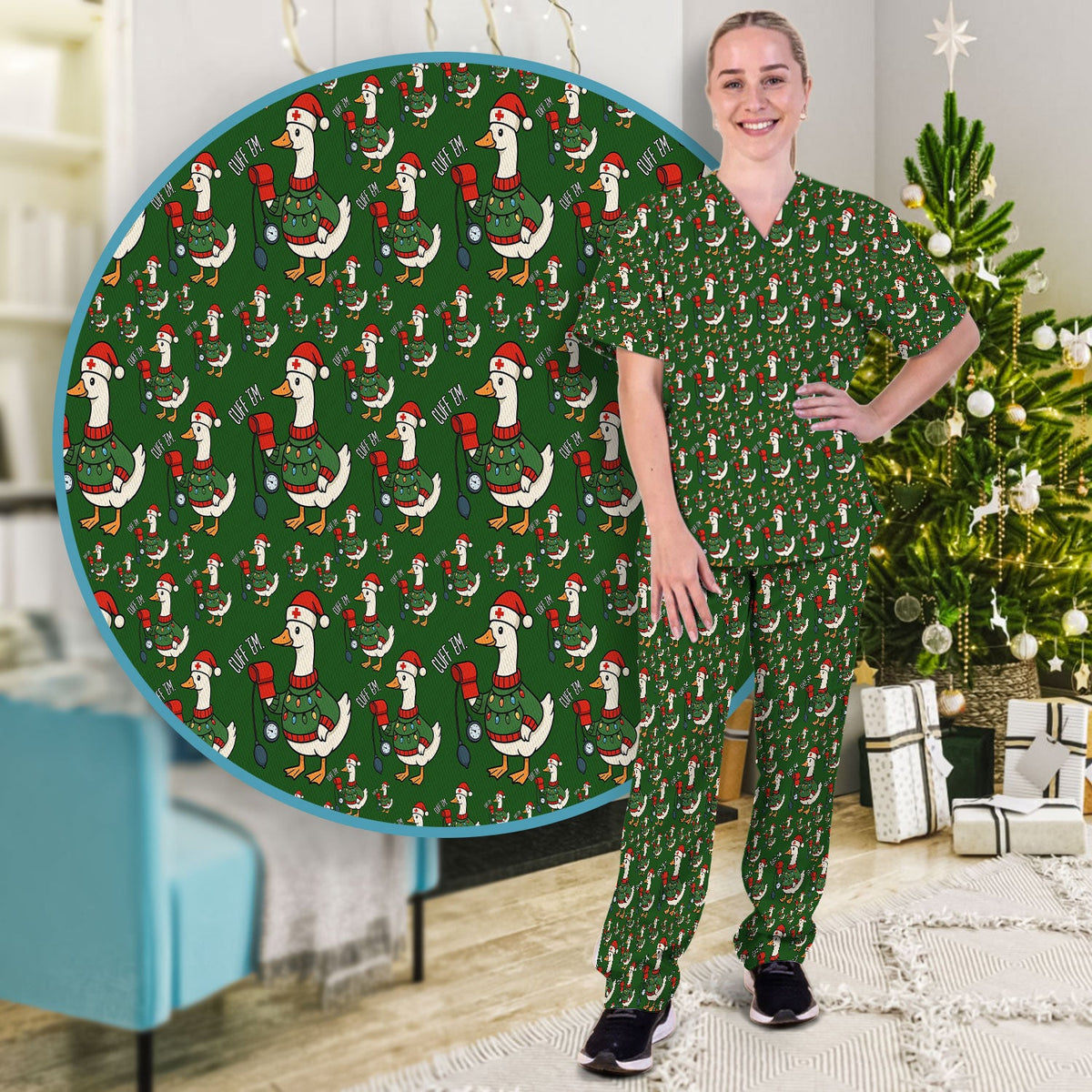 Christmas Duck Nurse Scrub Set