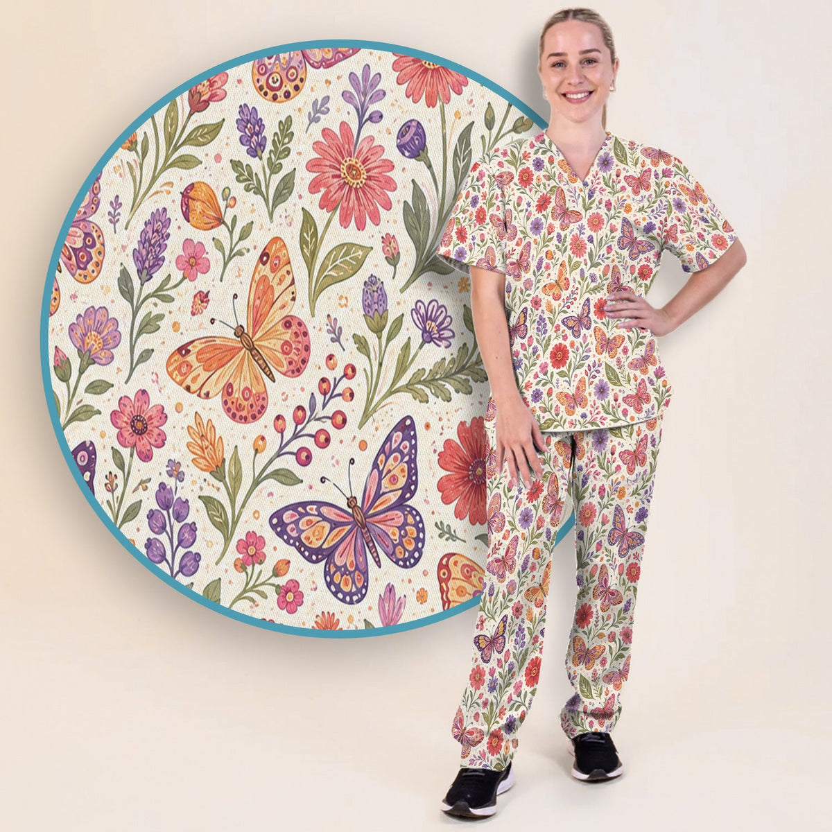 Floral Butterfly Pediatric Nurse Scrub Set