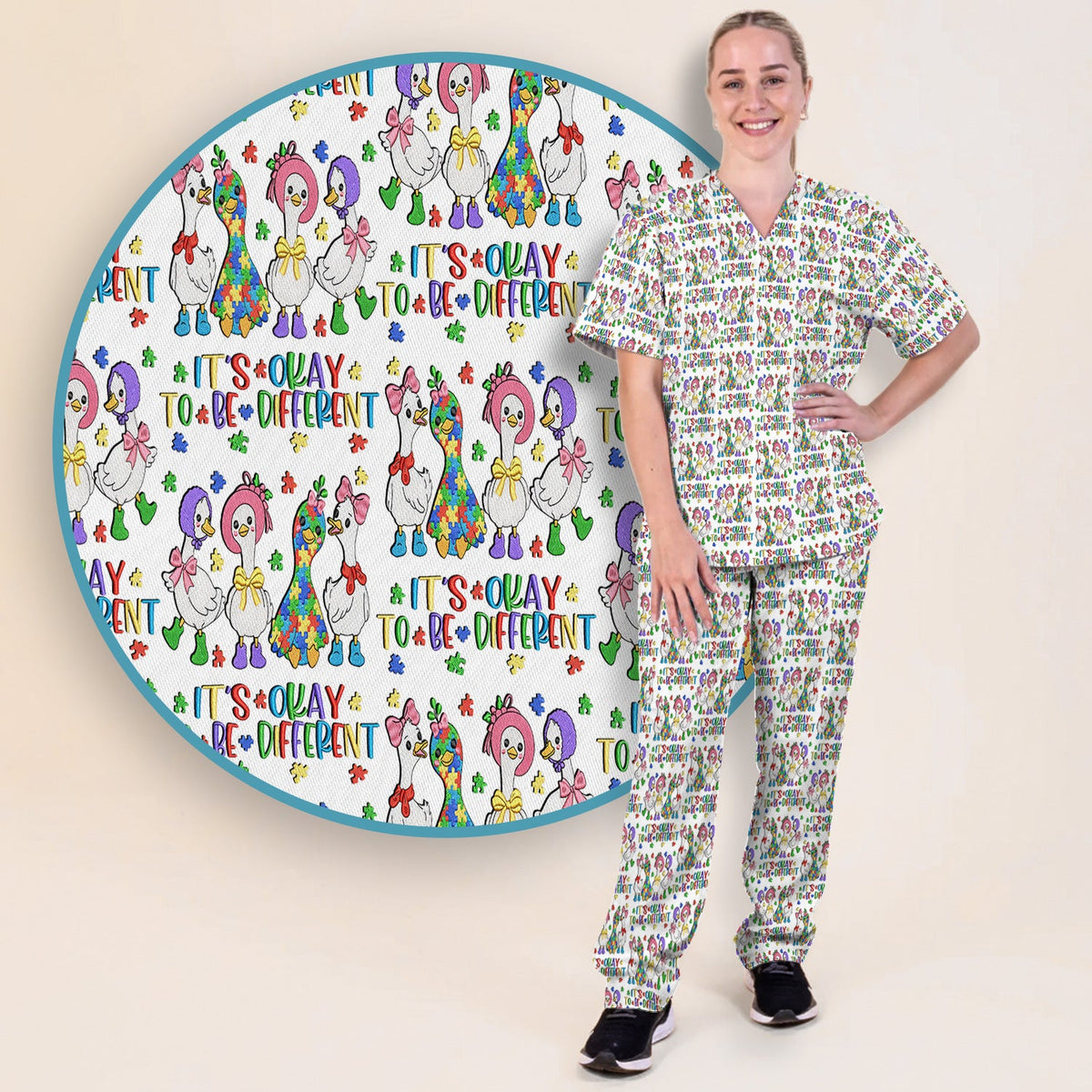 It's Okay To Be Different Duck Nurse Scrub Set