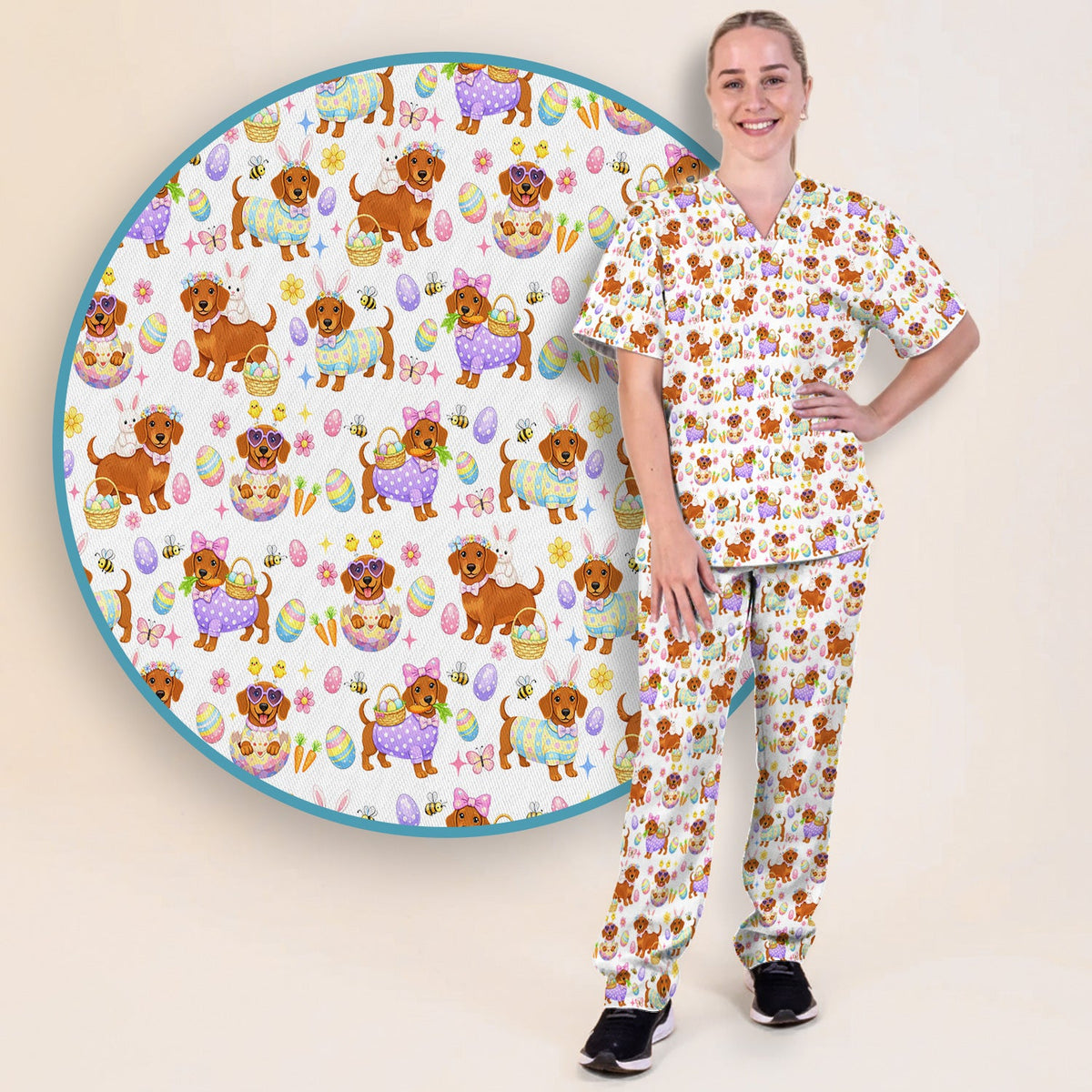 Easter Dachshund Nurse Scrub Set