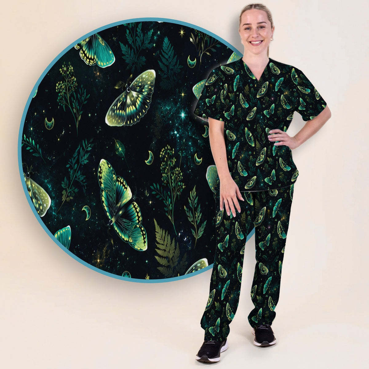 Mystical Moonlight Butterfly Garden Nurse Scrub Set II