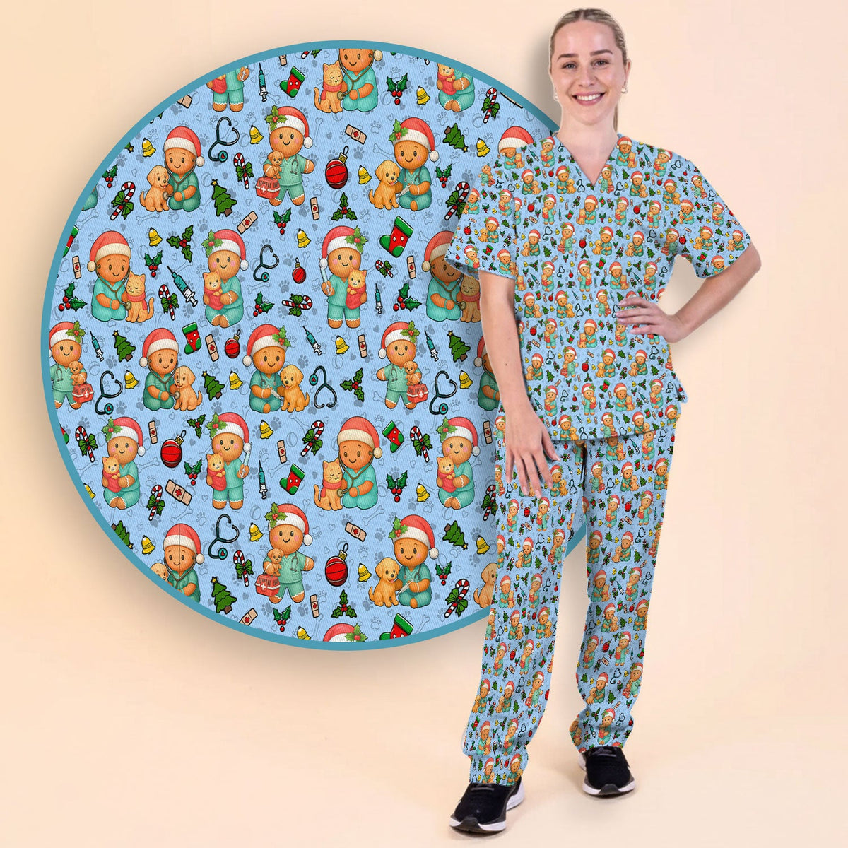 Gingerbread Pharmacy Scrub Set - Christmas Gift For Nurse