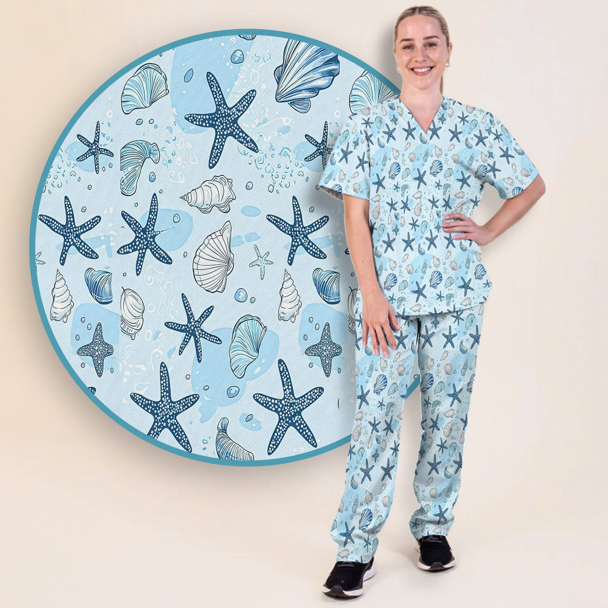 Ocean Shell Starfish Nurse Scrub Set