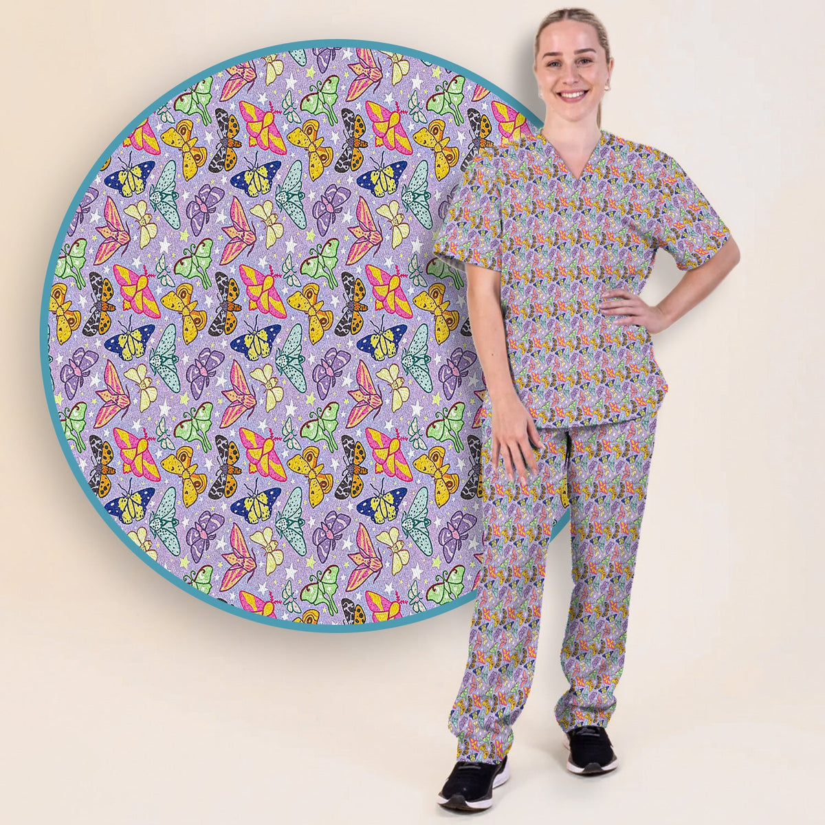 Colorful Butterfly Nurse Scrub Set