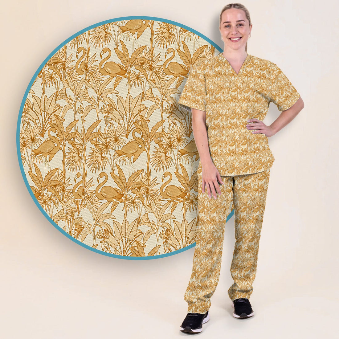 Tropical Flamingo Palm Leaves Nurse Scrub Set