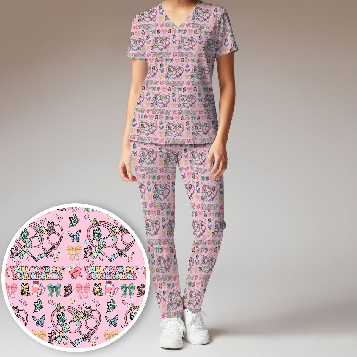 Butterfly Heart Nurse Scrub Set - Valentines Day Gift