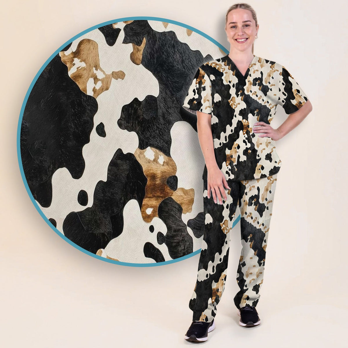Classic Cow Print Nurse Scrub Set