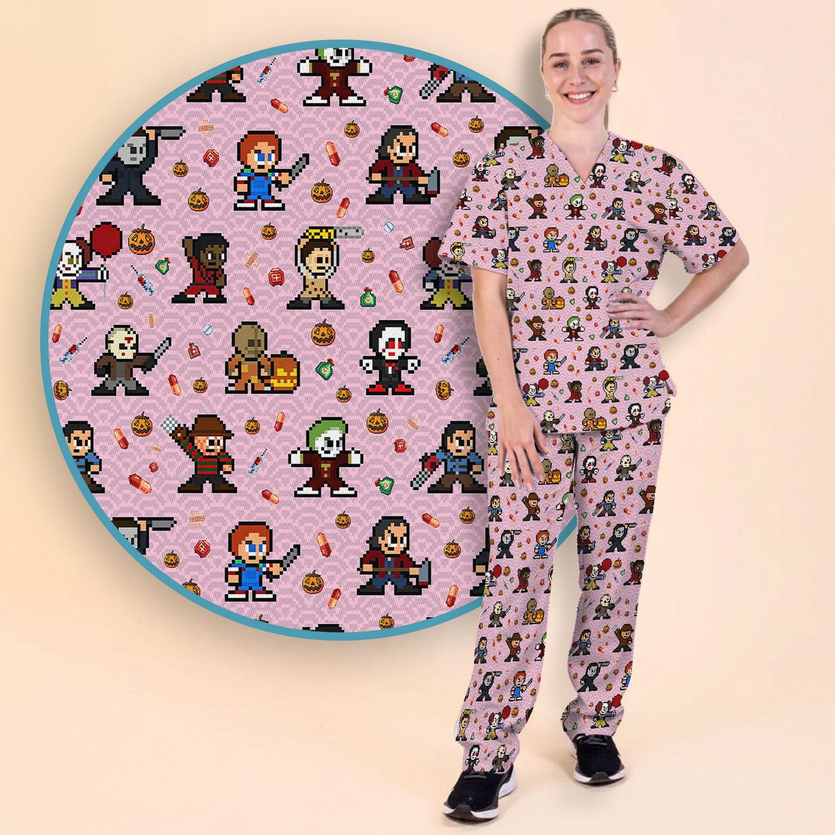 Scary Character Nurse Scrub Set - Halloween Gift