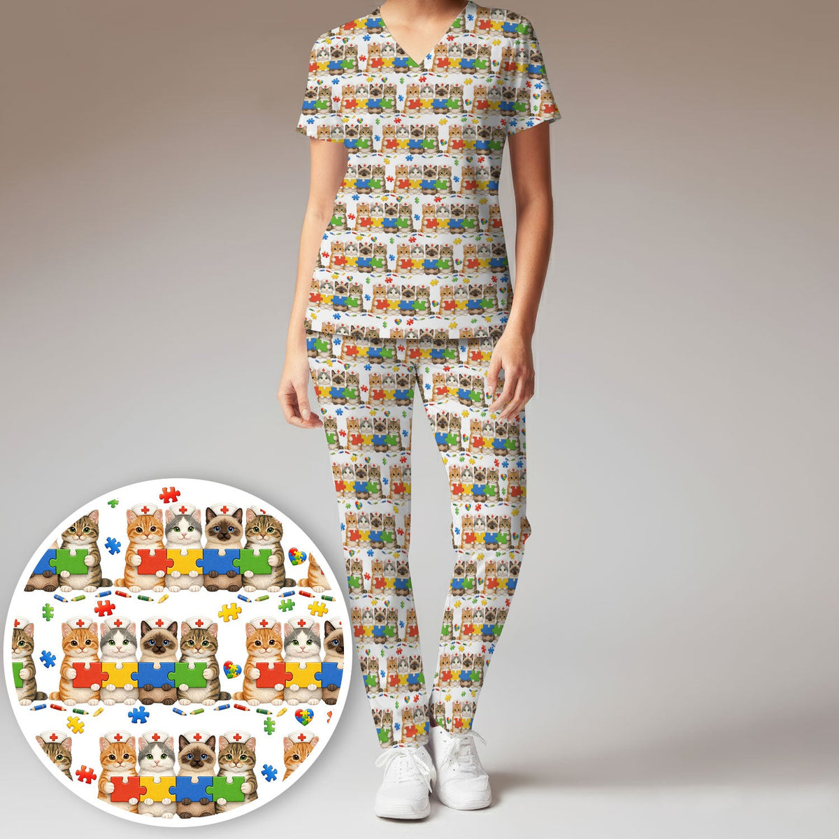 Autism Awareness Cat Nurse Scrub Set