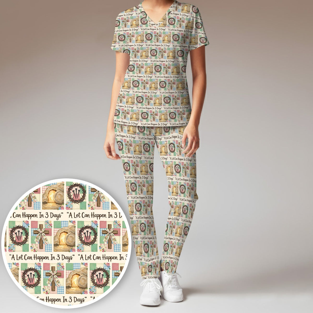 Christian Easter Cross Nurse Scrub Set