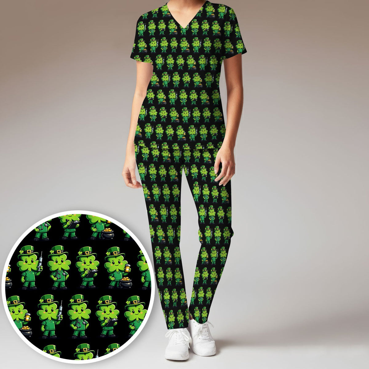 St Patrick Leprechaun Nurse Scrub Set