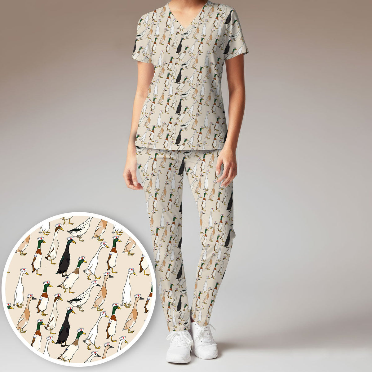 Duck Pattern Nurse Scrub Set