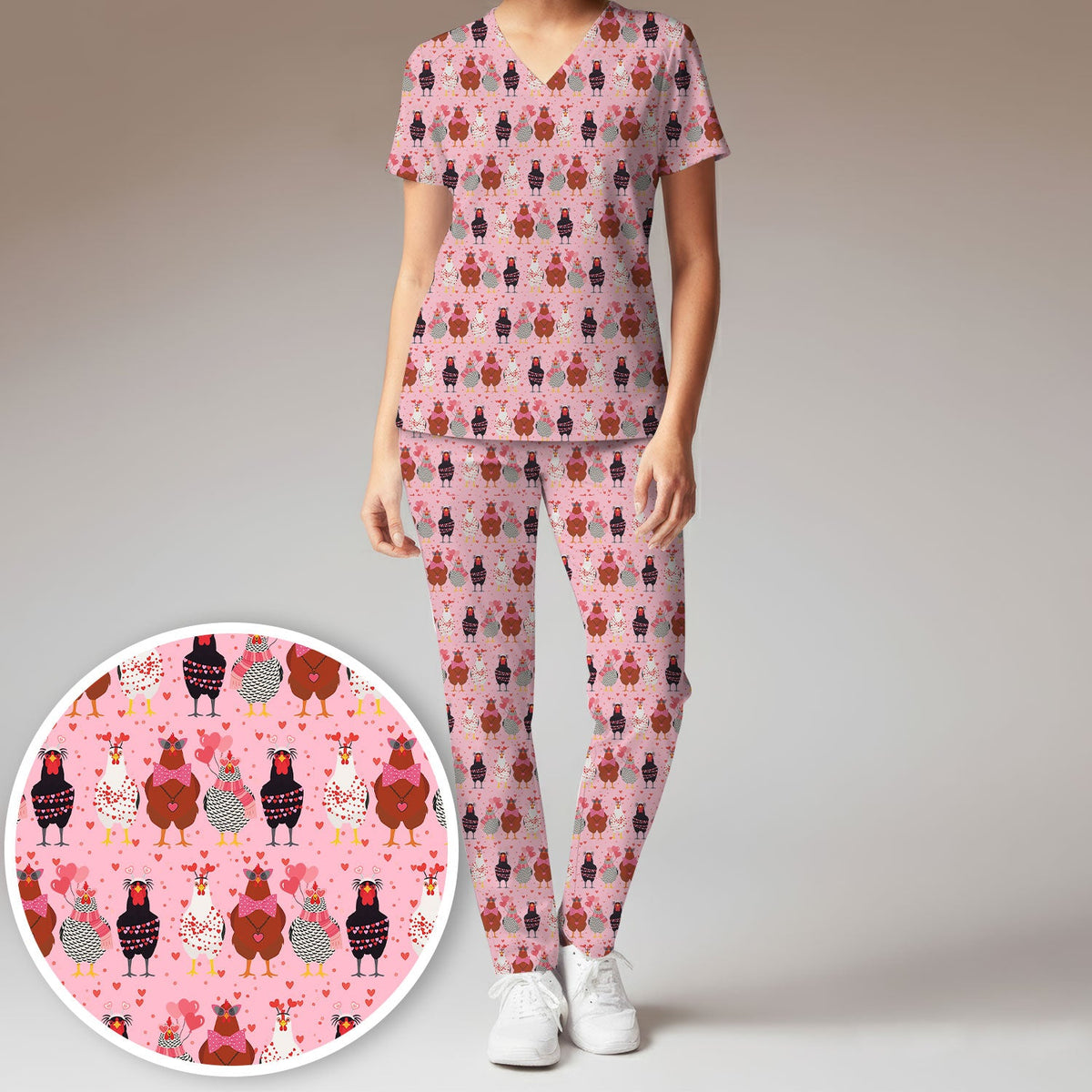 Chicken Valentine Nurse Scrub Set